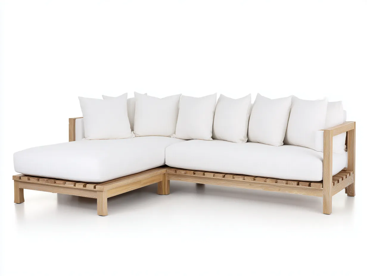 Sofás de exterior de madera 236x160x78 cm blanco y madera natural para terraza - diseño contemporáneo-Ramoninest