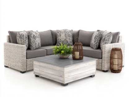 Sofás de exterior de ratán sintético 246x246x84 cm blanco roto-gris para jardín - sofá esquinero con mesa de centro - diseño acogedor-Ramoninest