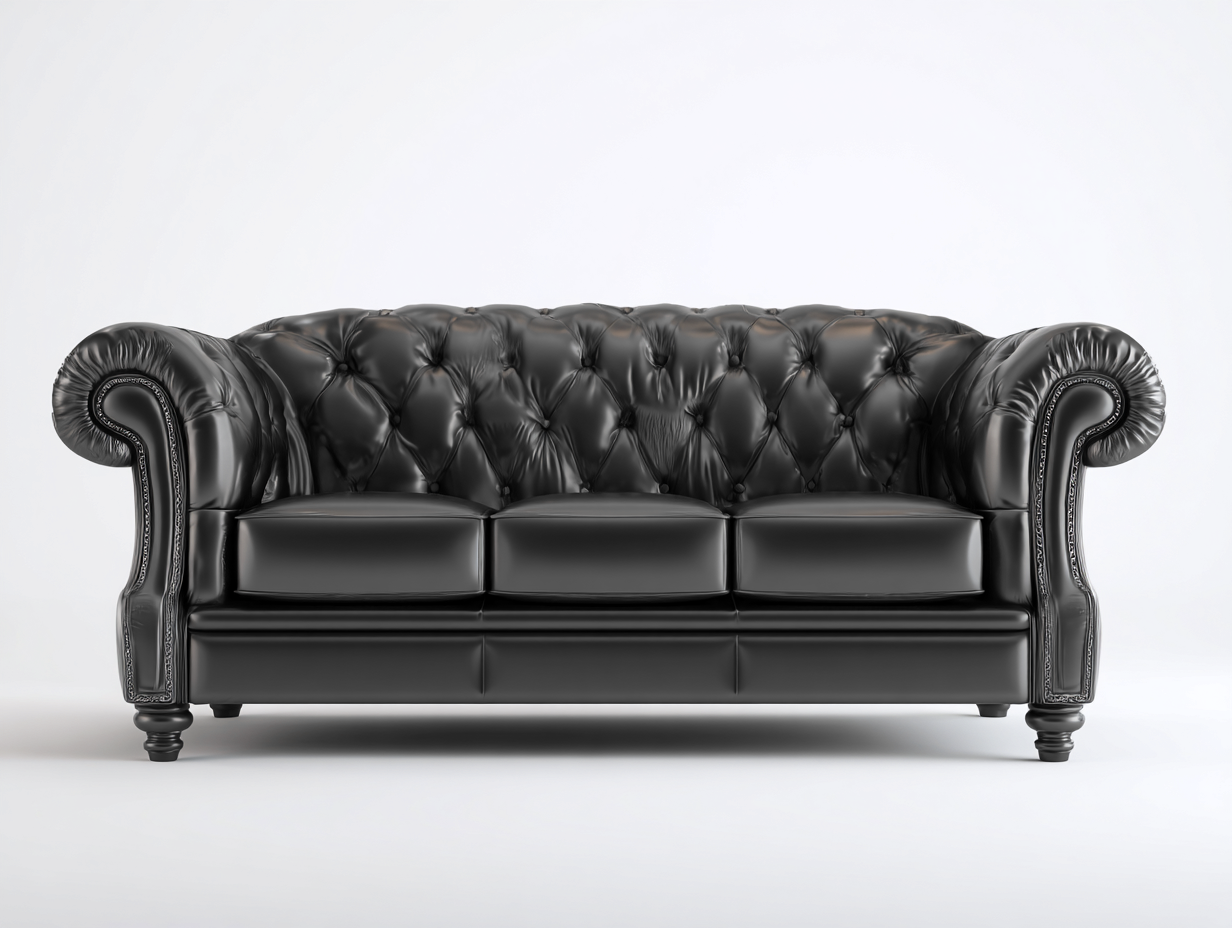 Sofás 3 plazas tapizados efecto piel 228x94x76 cm negro para salón - capitoné Chesterfield - diseño elegante-Ramoninest