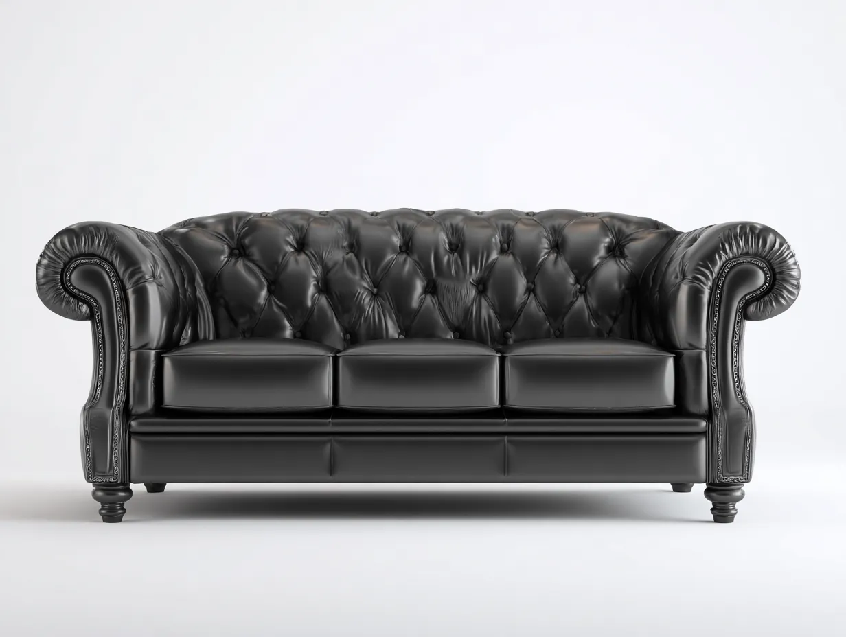 Sofás 3 plazas tapizados efecto piel 228x94x76 cm negro para salón - capitoné Chesterfield - diseño elegante-Ramoninest