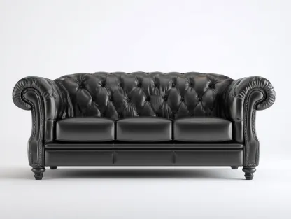 Sofás 3 plazas tapizados efecto piel 228x94x76 cm negro para salón - capitoné Chesterfield - diseño elegante-Ramoninest
