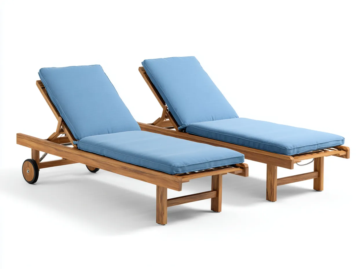Tumbonas de madera 198x68x92 cm natural-azul para exterior - Respaldo ajustable-Ramoninest