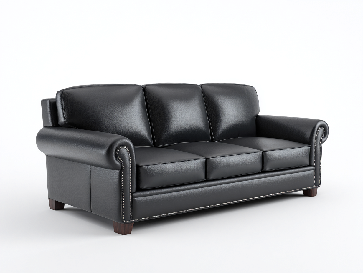 Sofás 3 plazas tapizados de piel sintética 205x90x92 cm negro para salón - Diseño clásico-Ramoninest