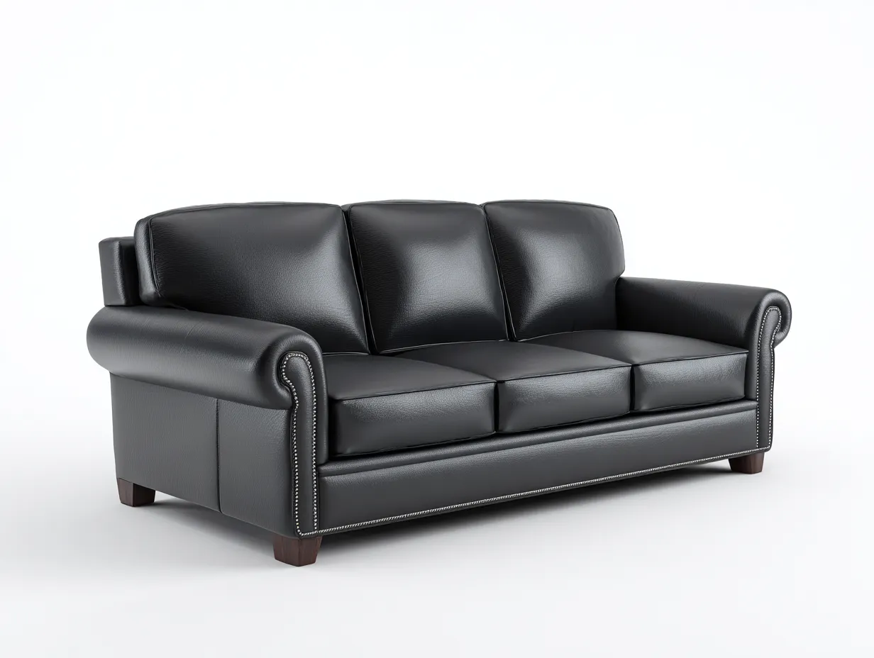 Sofás 3 plazas tapizados de piel sintética 205x90x92 cm negro para salón - Diseño clásico-Ramoninest