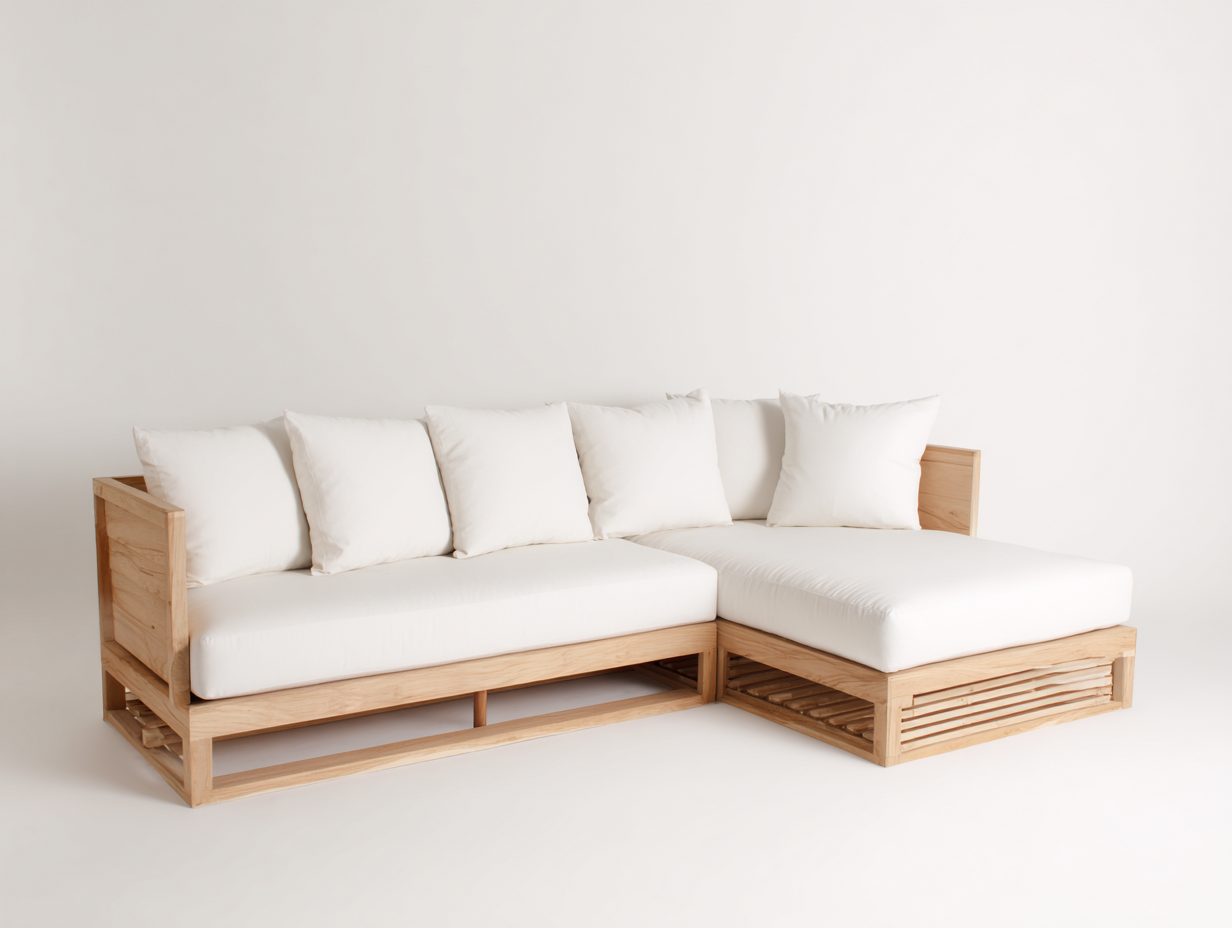 Sofás de exterior madera 210x150x70 cm beige natural con cojines - diseño moderno en L-Ramoninest