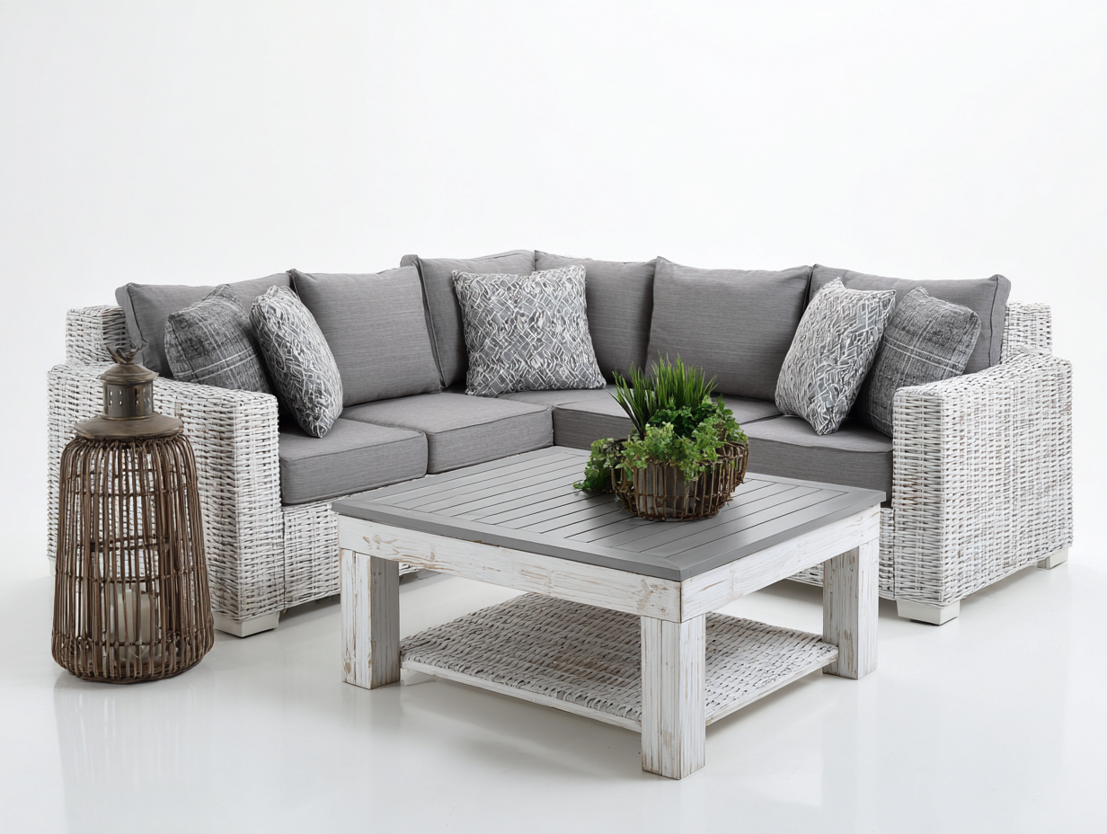 Sofás de exterior de ratán sintético 248x248x82 cm blanco y gris para terraza - conjunto acogedor-Ramoninest