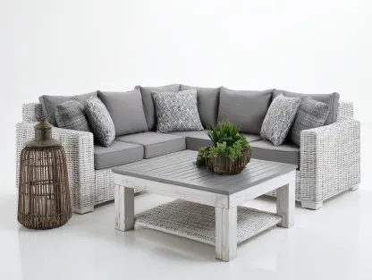 Sofás de exterior de ratán sintético 248x248x82 cm blanco y gris para terraza - conjunto acogedor-Ramoninest