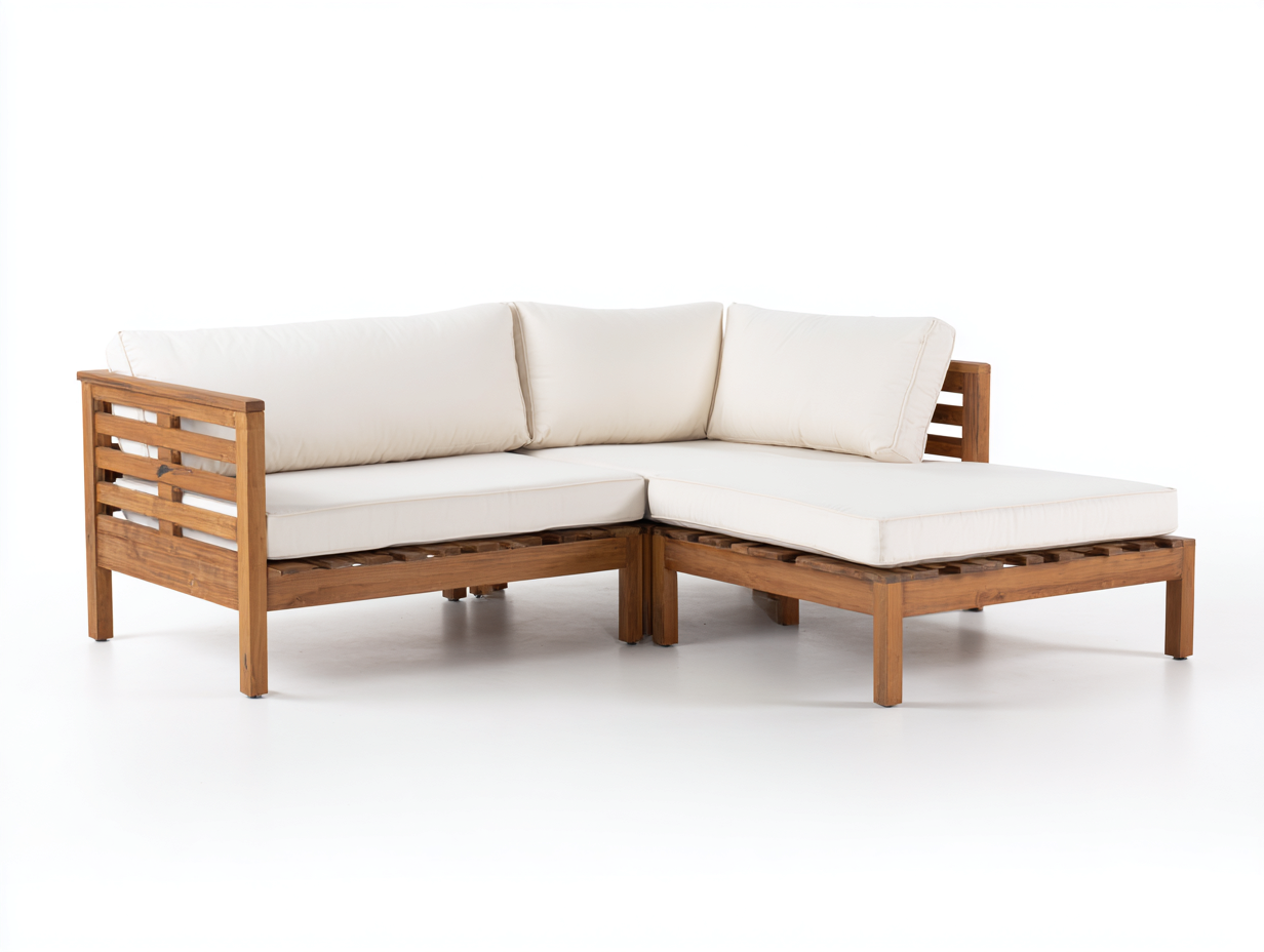 Sofás de exterior de madera 212x148x78 cm madera natural-blanco para jardín - chaise longue integrada - diseño funcional-Ramoninest