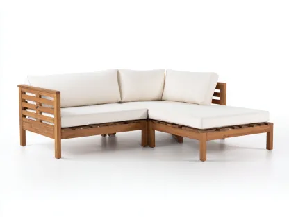 Sofás de exterior de madera 212x148x78 cm madera natural-blanco para jardín - chaise longue integrada - diseño funcional-Ramoninest