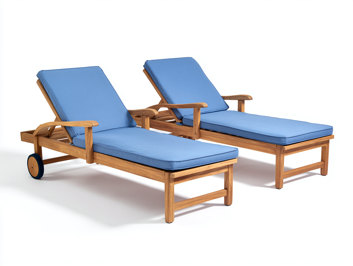 Tumbonas de exterior de madera 198x74x90 cm - azul-madera - juego de 2 tumbonas con ruedas - diseño contemporáneo-Ramoninest