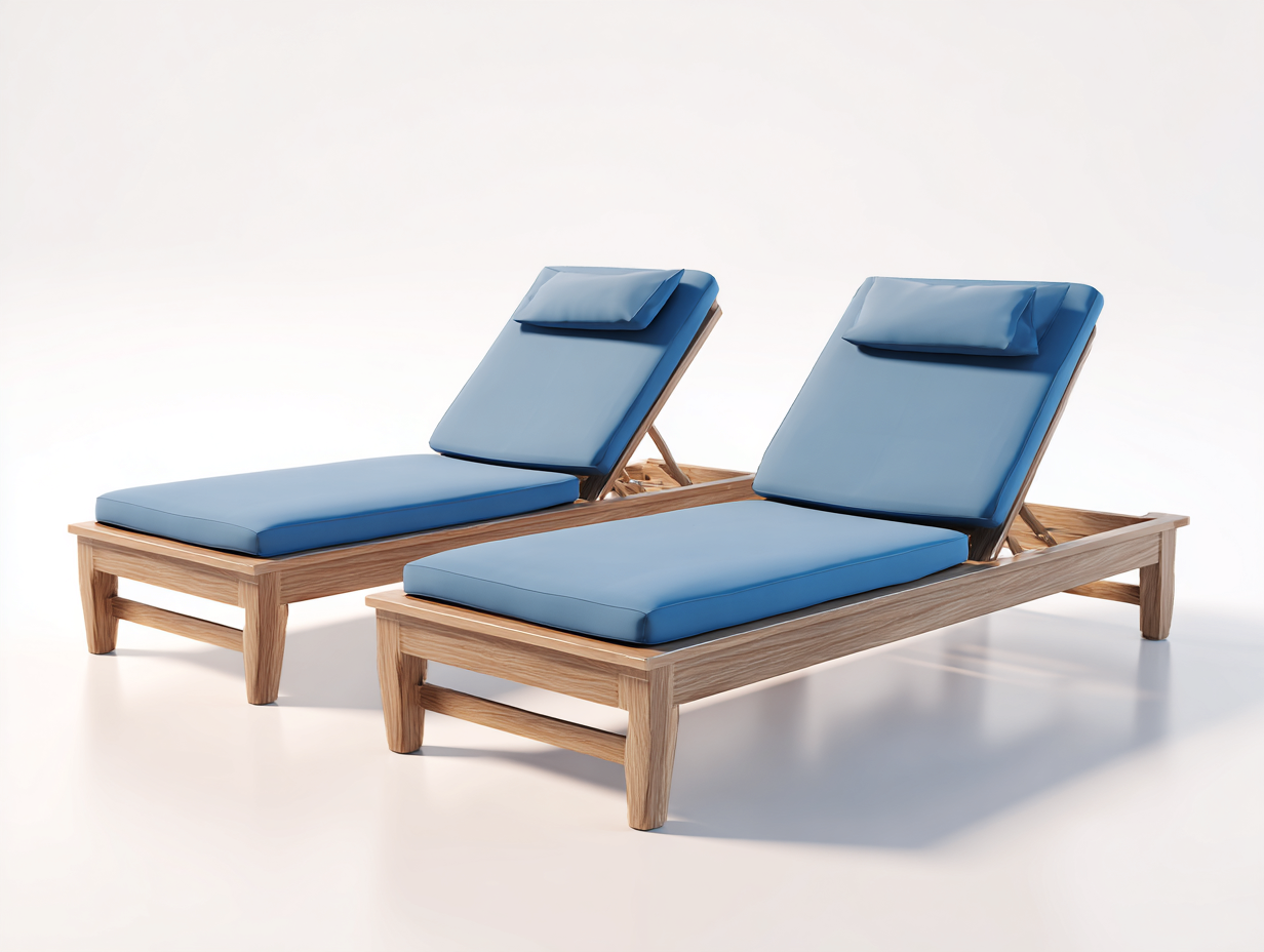 Tumbonas de madera con cojines 198x72x34 cm azul claro-madera natural para jardín - respaldo ajustable - juego de 2 - diseño funcional-Ramoninest