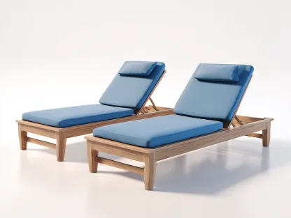 Tumbonas de madera con cojines 198x72x34 cm azul claro-madera natural para jardín - respaldo ajustable - juego de 2 - diseño funcional-Ramoninest