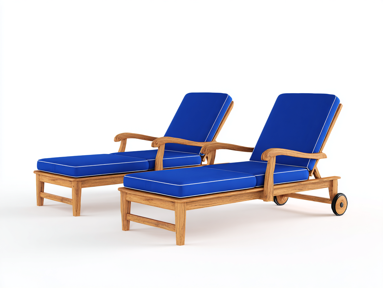 Tumbonas madera 195x70x85 cm azul natural con cojines y ruedas - diseño reclinable moderno-Ramoninest