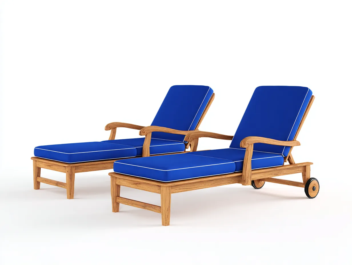 Tumbonas madera 195x70x85 cm azul natural con cojines y ruedas - diseño reclinable moderno-Ramoninest