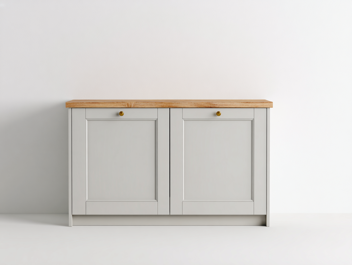 Credenza in legno 112x43x78 cm - grigio pietra e legno naturale - design moderno per sala da pranzo-Tadoricorner