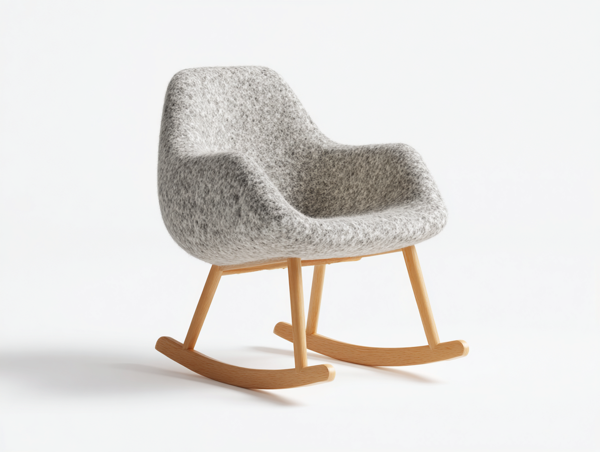 Sedia a dondolo in tessuto effetto lana e legno 84x73x79 cm - grigio chiaro mélange - per soggiorno design moderno-Tadoricorner