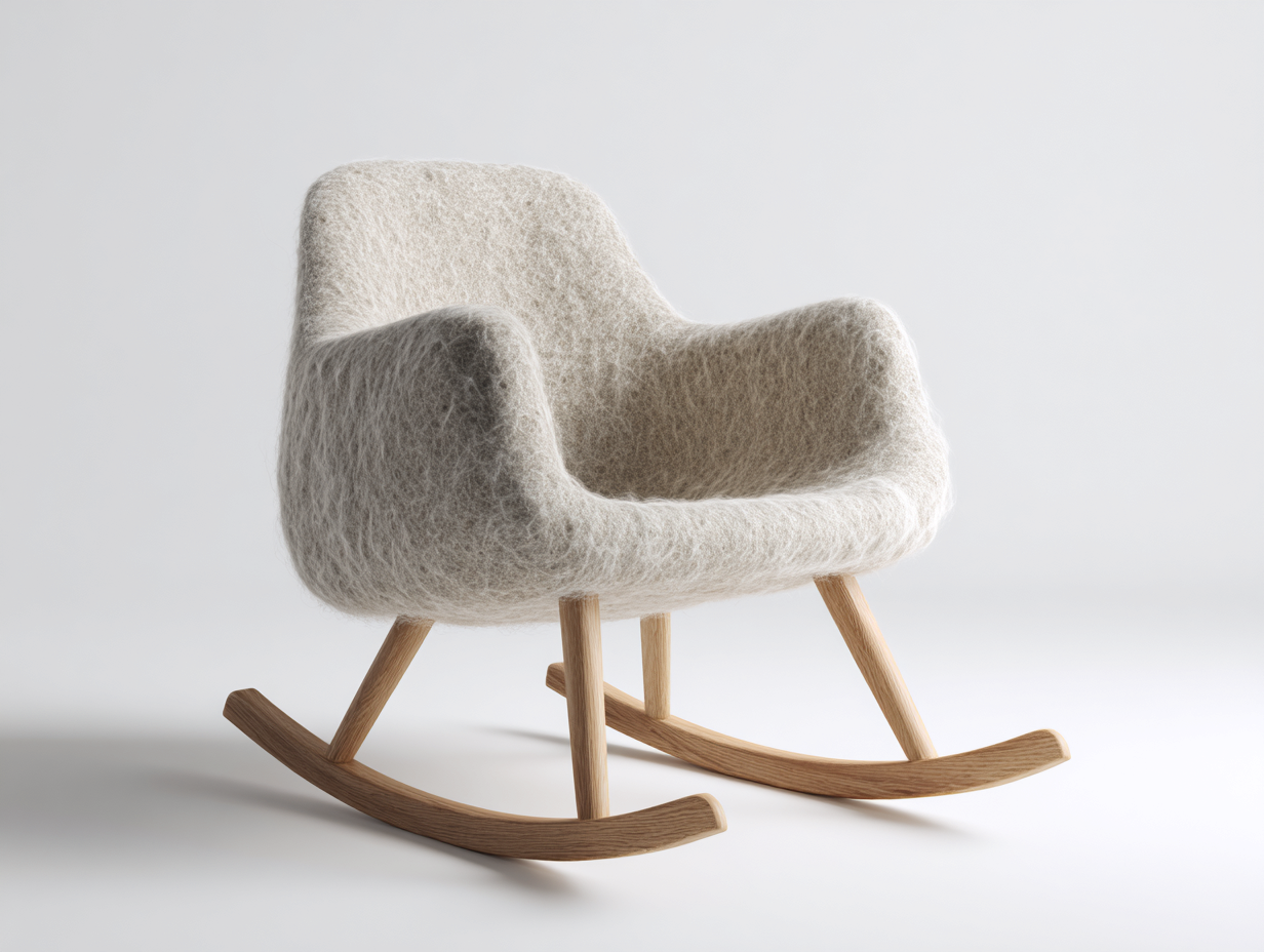 Sedia a dondolo in tessuto bouclé 73x78x84 cm - beige chiaro-legno naturale - per soggiorno - design moderno-Tadoricorner