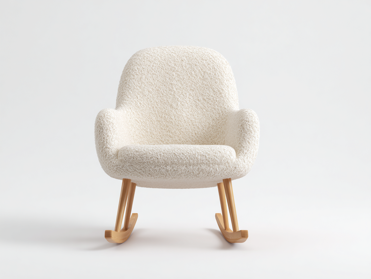 Sedia a dondolo in tessuto bouclé e legno 80x71x78 cm - bianco avorio - per soggiorno design moderno-Tadoricorner