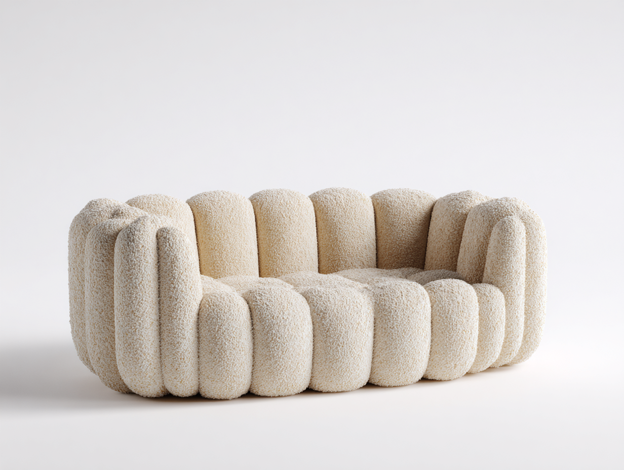Divano a due posti in tessuto bouclé 158x88x73 cm - avorio - design arrotondato per soggiorno-Tadoricorner