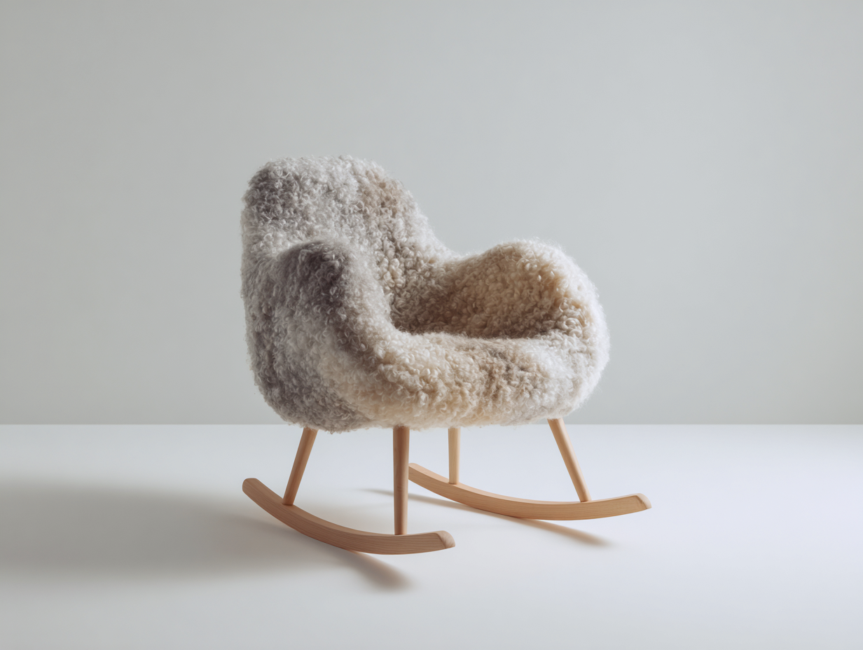 Sedia a dondolo in tessuto bouclé e legno 82x72x80 cm - bianco crema - per soggiorno design moderno-Tadoricorner
