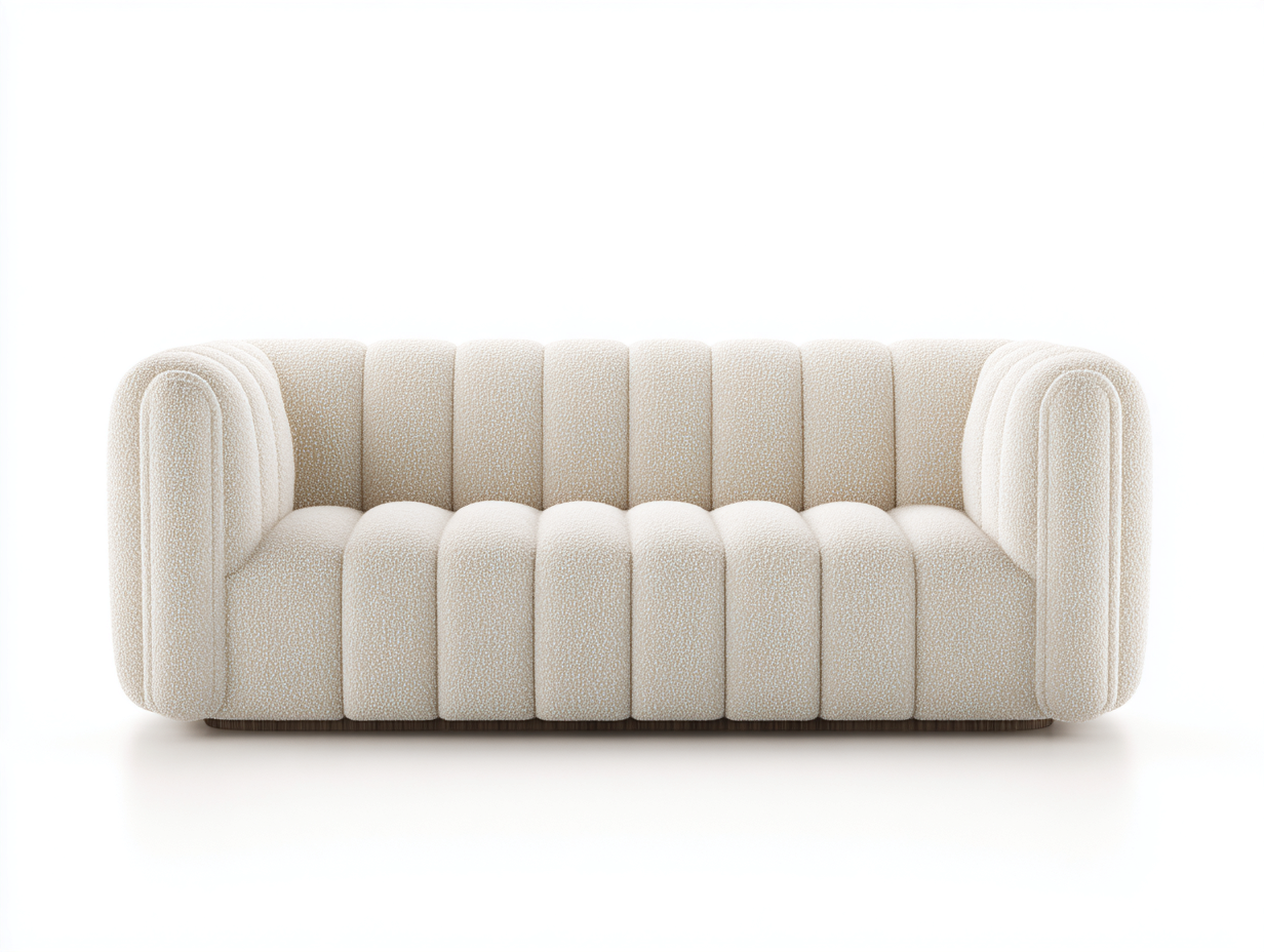 Divano a due posti in tessuto bouclé 159x86x72 cm - bianco crema - design arrotondato per soggiorno-Tadoricorner