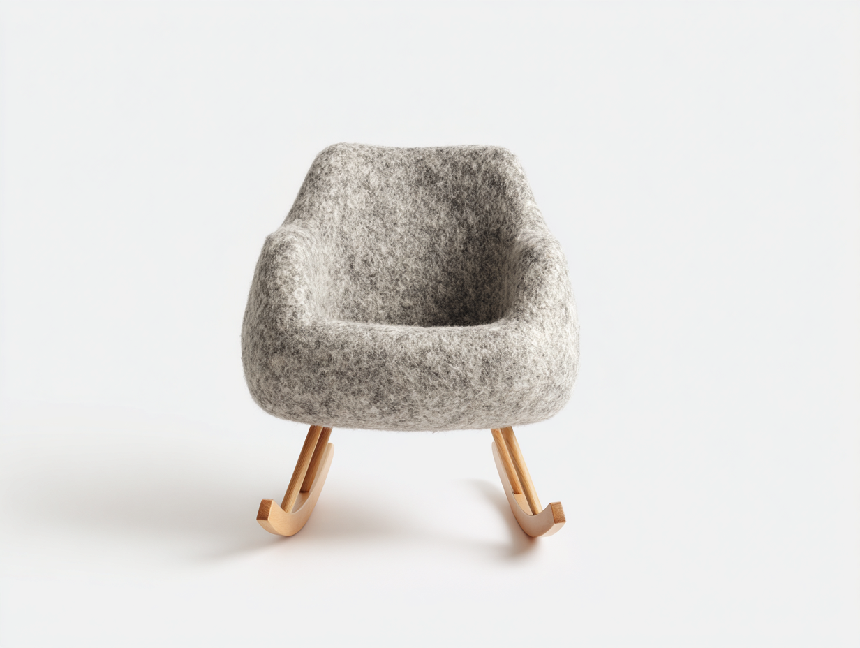 Sedia a dondolo in tessuto effetto lana e legno 78x70x76 cm - grigio mélange - per soggiorno design moderno-Tadoricorner