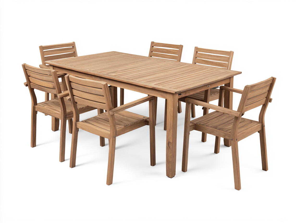 Set tavolo e sedie da giardino in legno 180x95x75 cm - beige legno naturale - design rettangolare per esterno-Tadoricorner