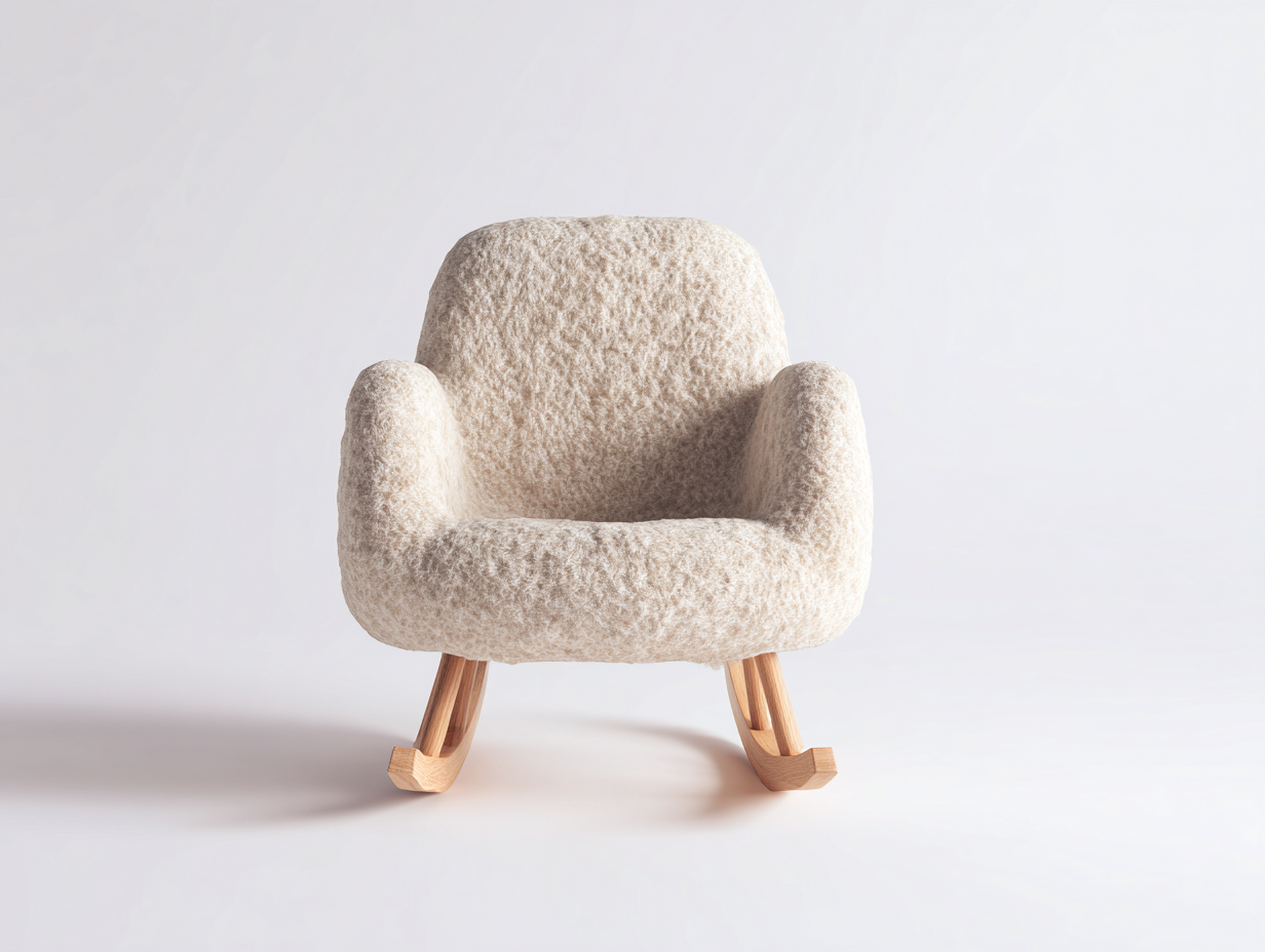 Sedia a dondolo in tessuto bouclé 70x74x88 cm - beige chiaro-legno naturale - per soggiorno - design moderno-Tadoricorner