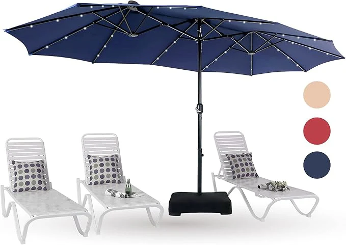 15ft Double-Sided Patio Extra Large Umbrella With LED Lights