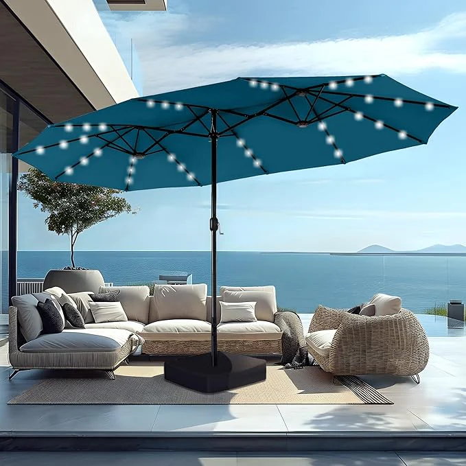 15ft Double-Sided Patio Extra Large Umbrella With LED Lights
