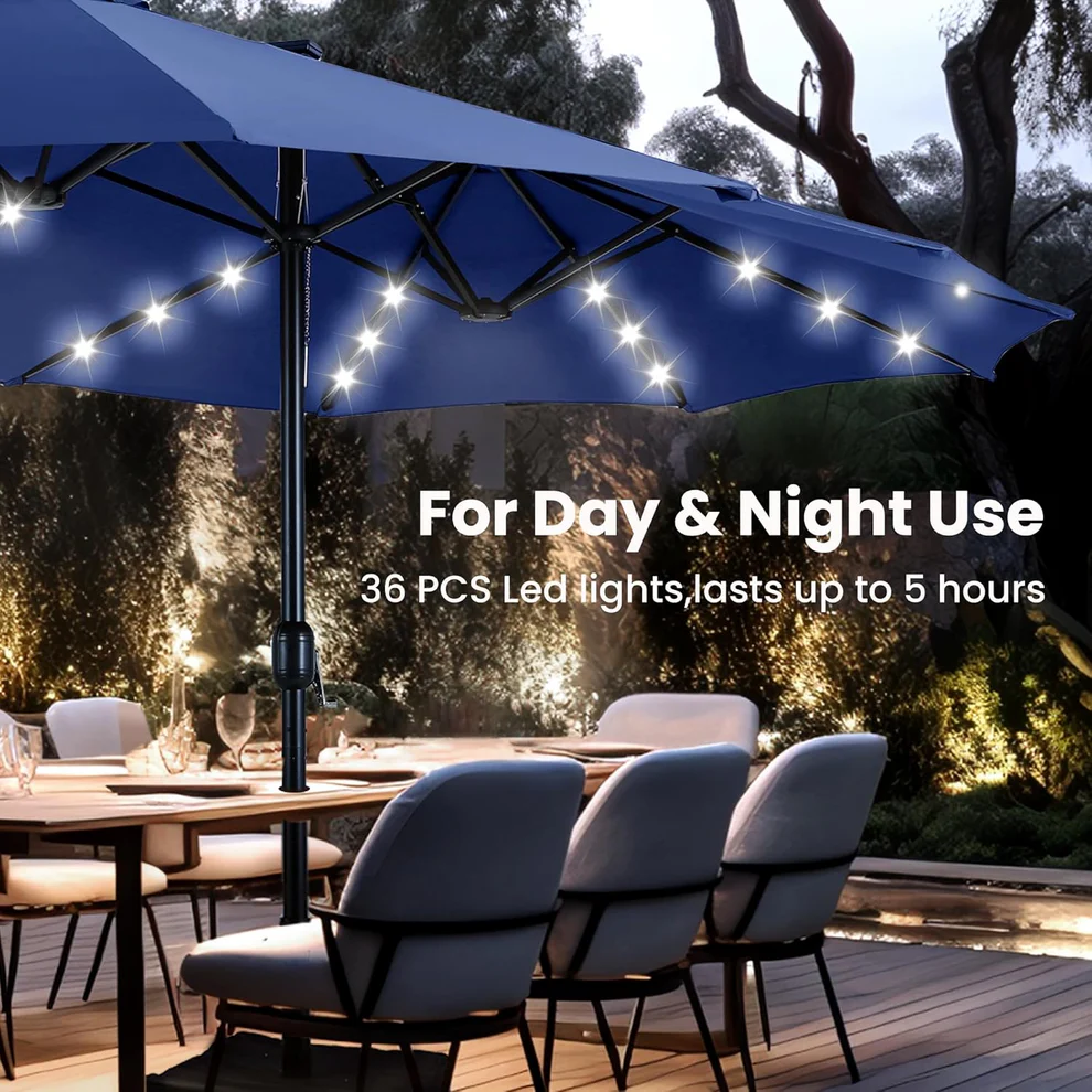 15ft Double-Sided Patio Extra Large Umbrella With LED Lights