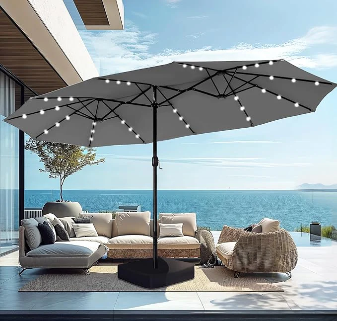 15ft Double-Sided Patio Extra Large Umbrella With LED Lights
