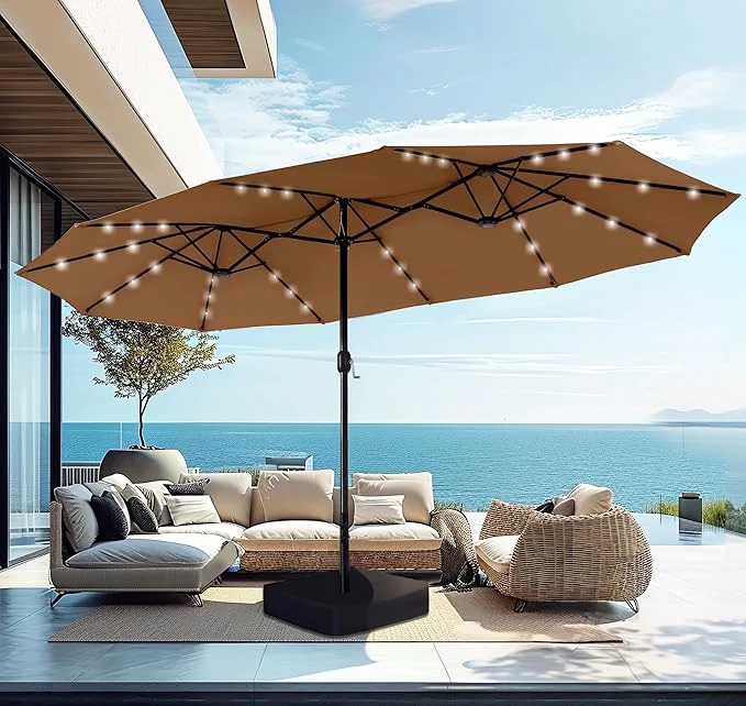 15ft Double-Sided Patio Extra Large Umbrella With LED Lights