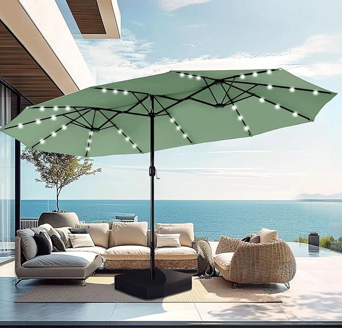 15ft Double-Sided Patio Extra Large Umbrella With LED Lights