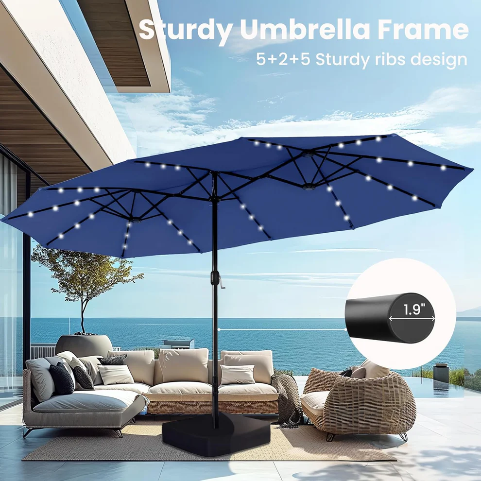 15ft Double-Sided Patio Extra Large Umbrella With LED Lights