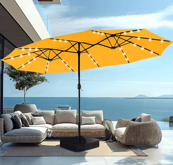 15ft Double-Sided Patio Extra Large Umbrella With LED Lights