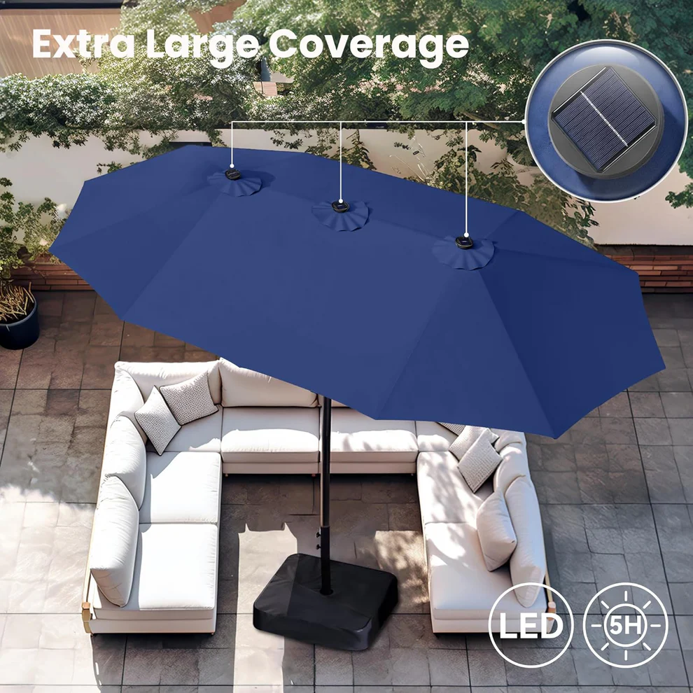 15ft Double-Sided Patio Extra Large Umbrella With LED Lights