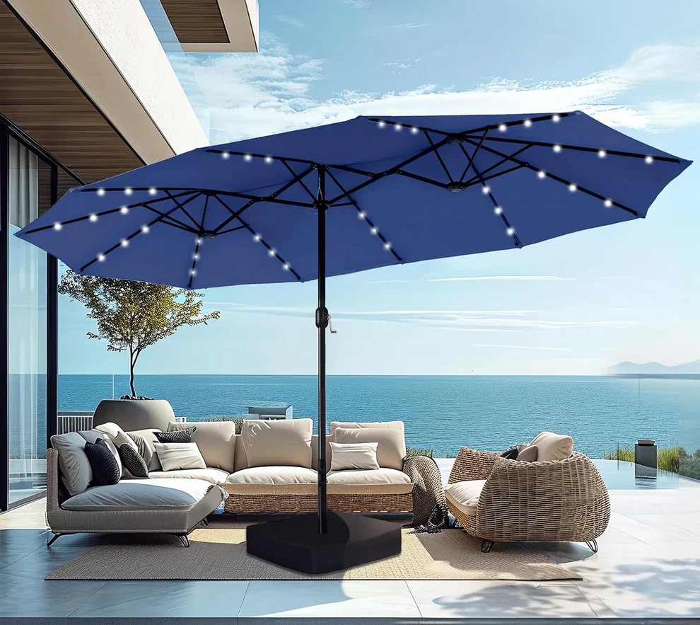 15ft Double-Sided Patio Extra Large Umbrella With LED Lights