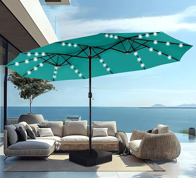 15ft Double-Sided Patio Extra Large Umbrella With LED Lights