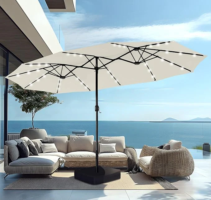 15ft Double-Sided Patio Extra Large Umbrella With LED Lights