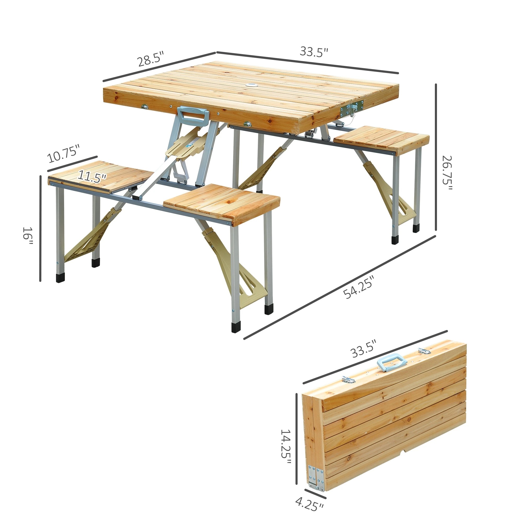 💝𝐐𝐕𝐂 𝐃𝐞𝐚𝐥𝐬 𝐨𝐧 𝐭𝐡𝐞 𝐃𝐚𝐢𝐥𝐲 - 𝐁𝐮𝐲 𝟐 𝐆𝐞𝐭 𝟐 𝐅𝐫𝐞𝐞✨Outsunny 54" Portable Camping Table with 4 seat Wooden Portable Folding Picnic Table Set with Umbrella Hole