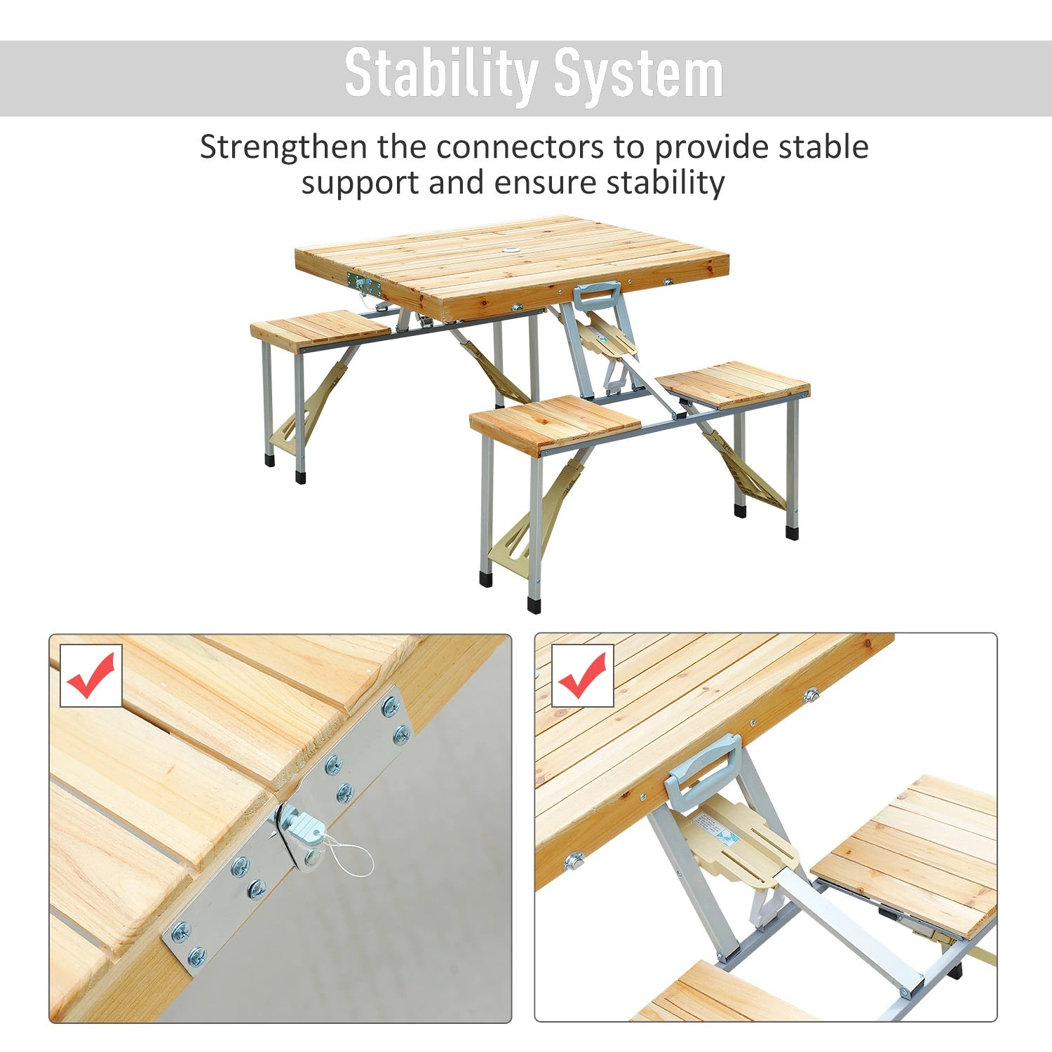 💝𝐐𝐕𝐂 𝐃𝐞𝐚𝐥𝐬 𝐨𝐧 𝐭𝐡𝐞 𝐃𝐚𝐢𝐥𝐲 - 𝐁𝐮𝐲 𝟐 𝐆𝐞𝐭 𝟐 𝐅𝐫𝐞𝐞✨Outsunny 54" Portable Camping Table with 4 seat Wooden Portable Folding Picnic Table Set with Umbrella Hole