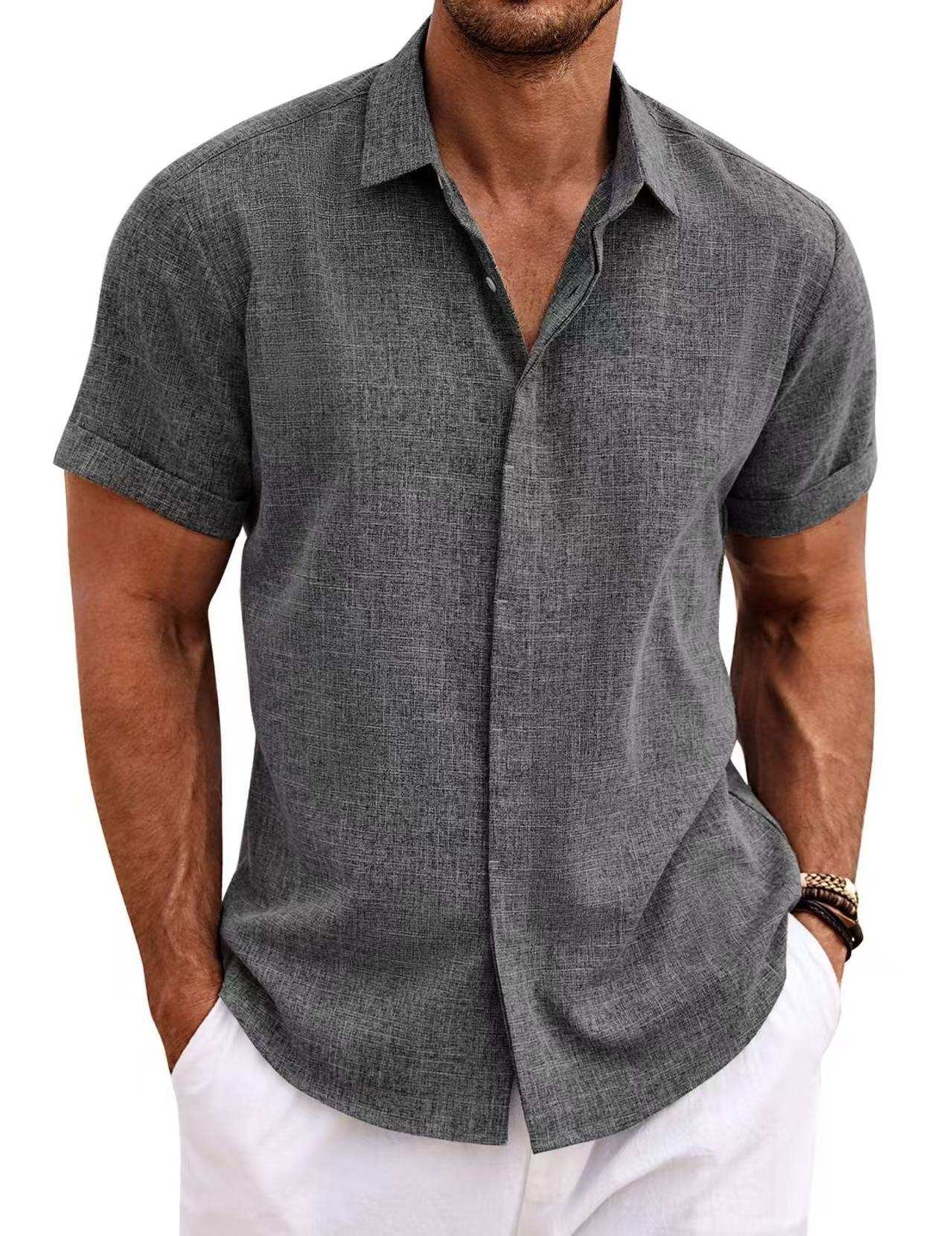 Men's Casual Short Sleeve Cotton Linen Shirt - Summer Beach Button-Down Shirt