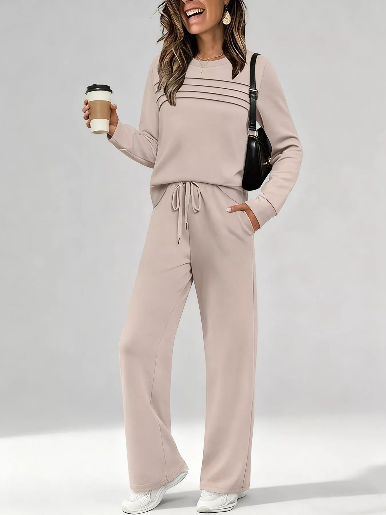 Full Size Casual Long Sleeve Top and Pants Set Plus Size