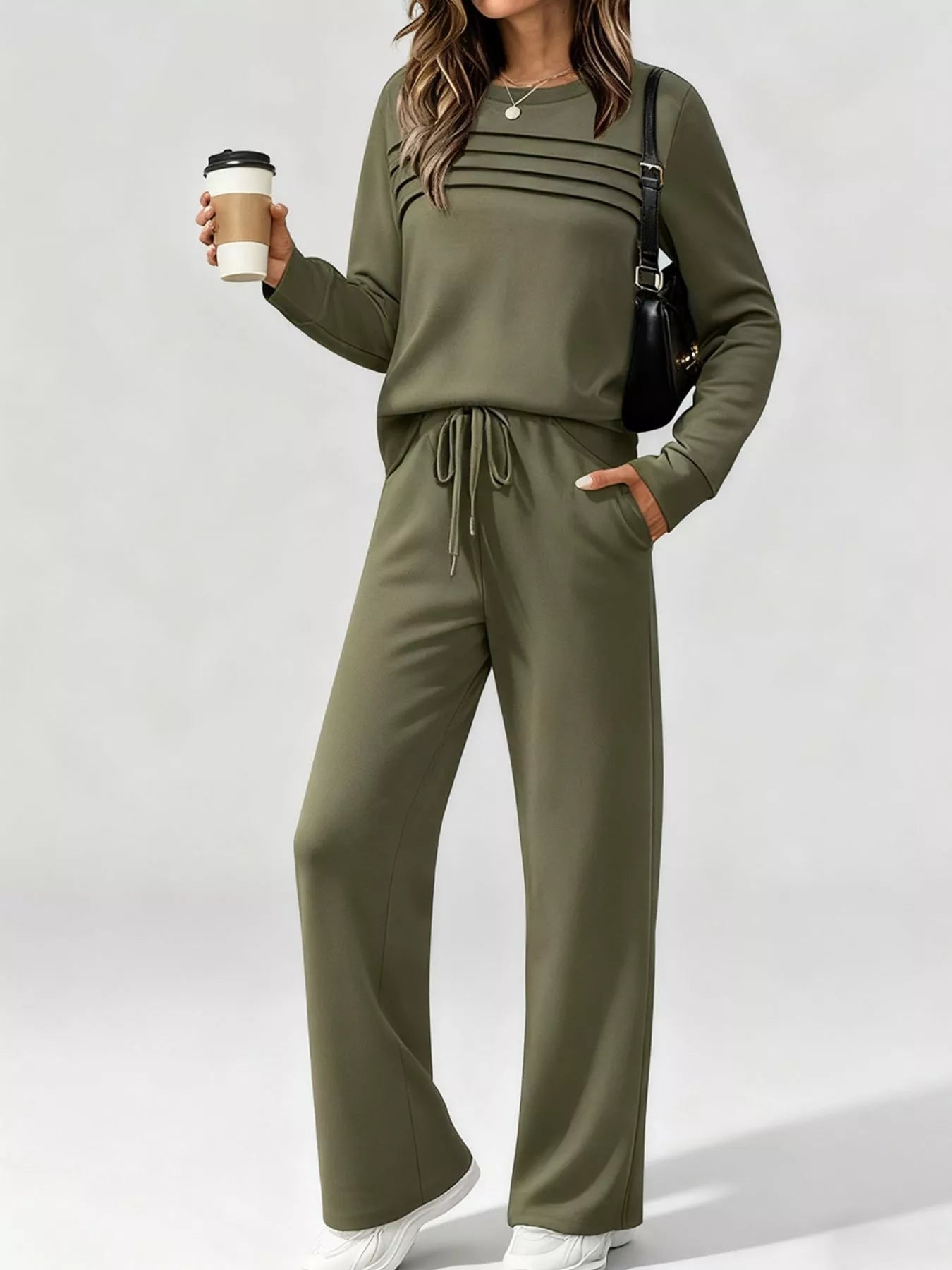 Full Size Casual Long Sleeve Top and Pants Set Plus Size