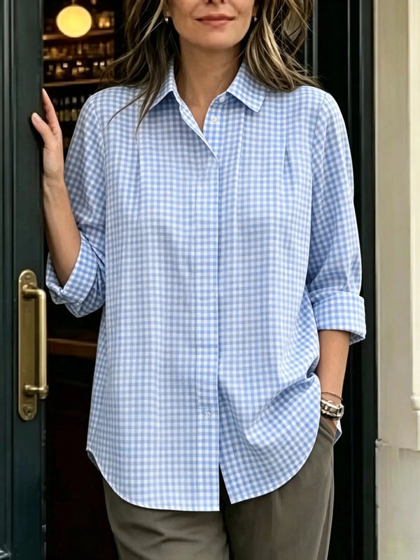 Limited-Time Offer: 49% OFF🔥 Women's Statement Button Gingham Pintuck Blouse