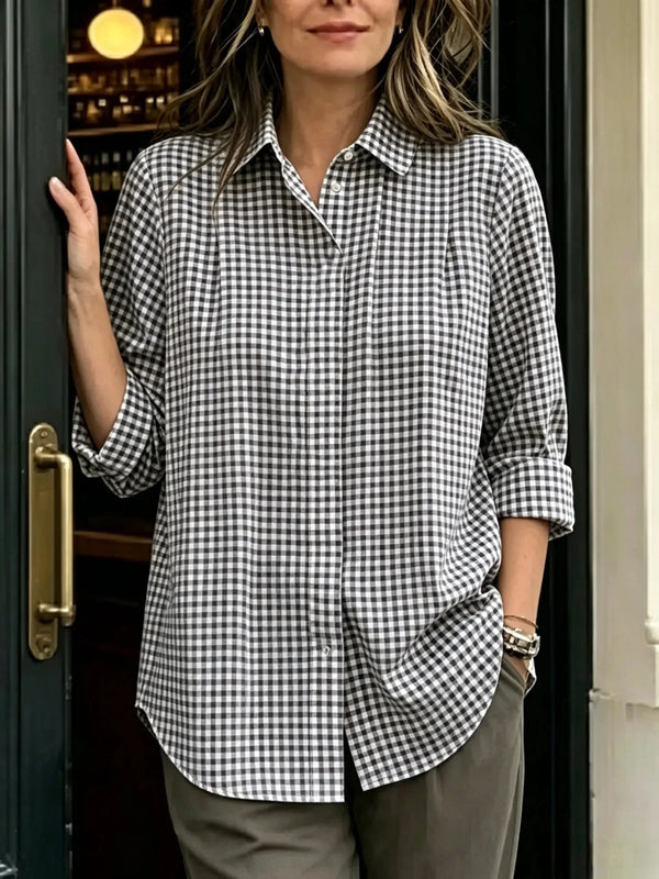 Limited-Time Offer: 49% OFF🔥 Women's Statement Button Gingham Pintuck Blouse