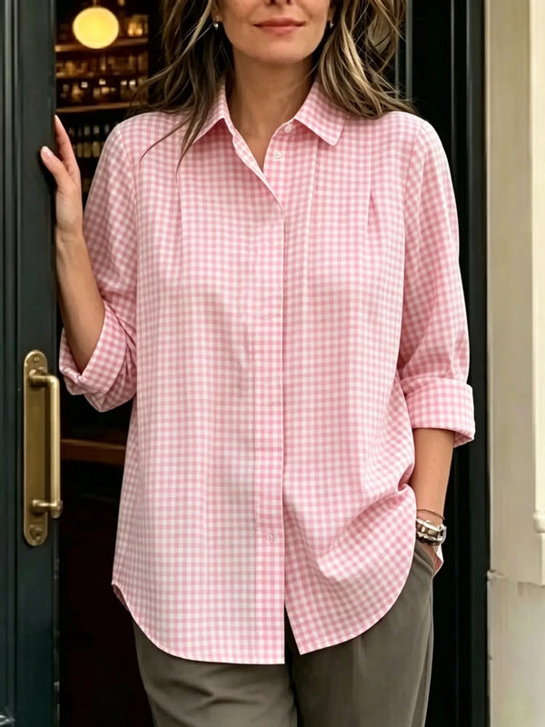 Limited-Time Offer: 49% OFF🔥 Women's Statement Button Gingham Pintuck Blouse