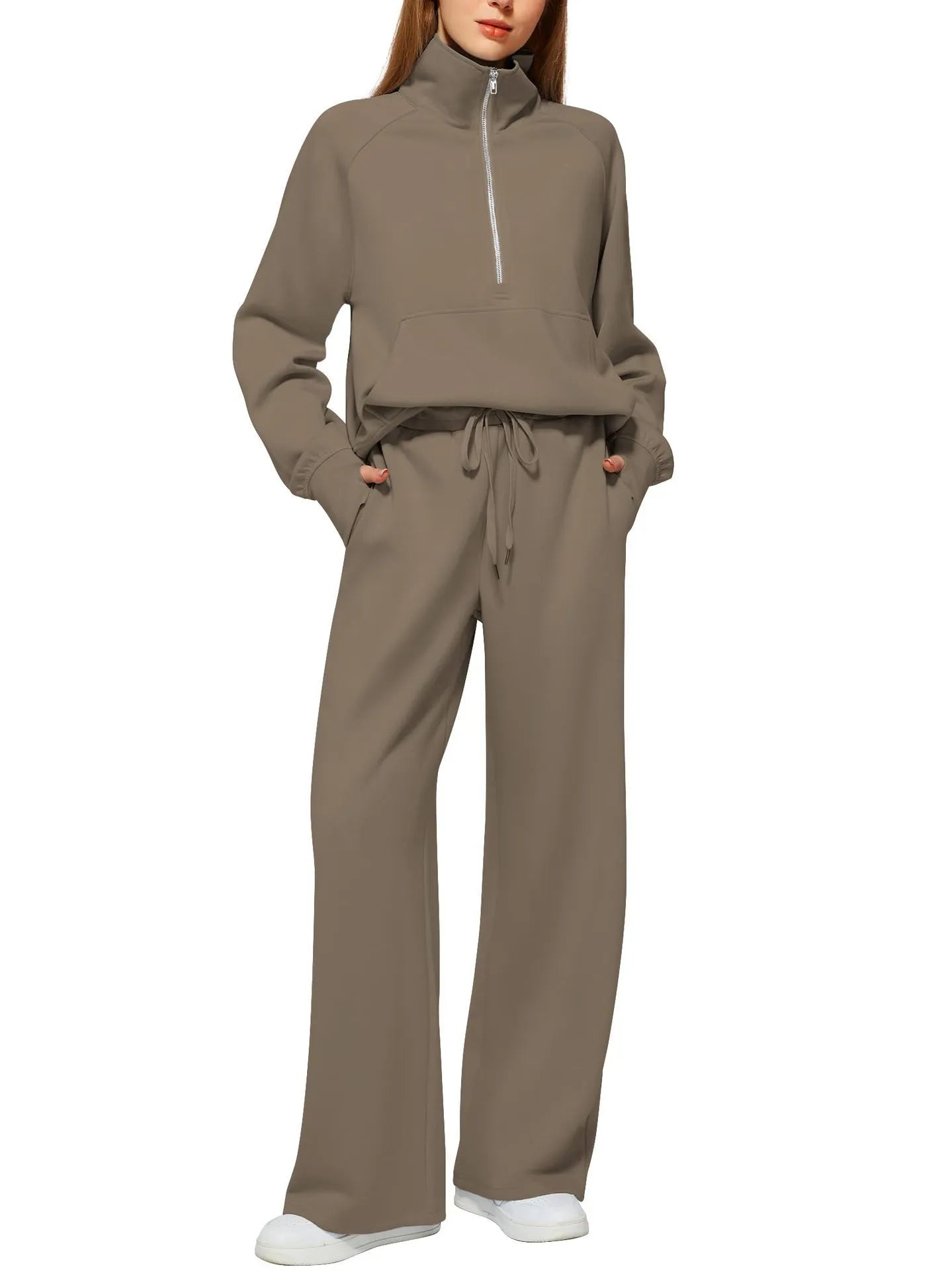 ⏰ LAST DAY SAVE 50%🔥 Women's Solid Color Cotton Half Zip Two-Piece Set