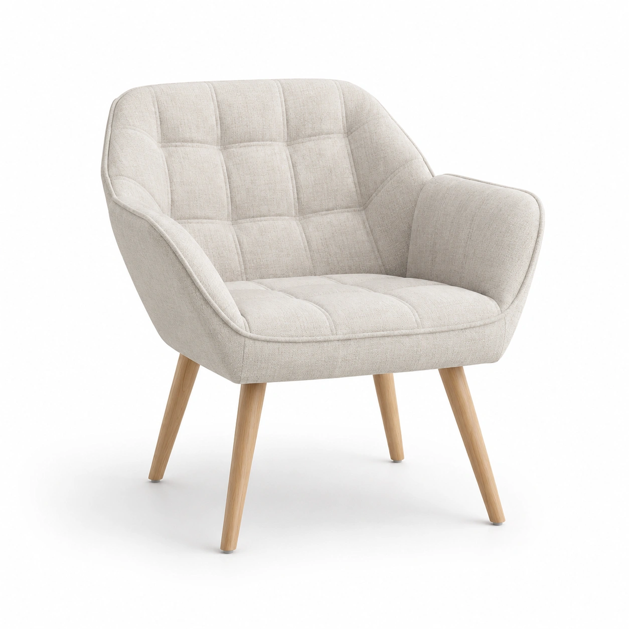 Sillon de tela color marfil con patron de cuadros-oakvellehome